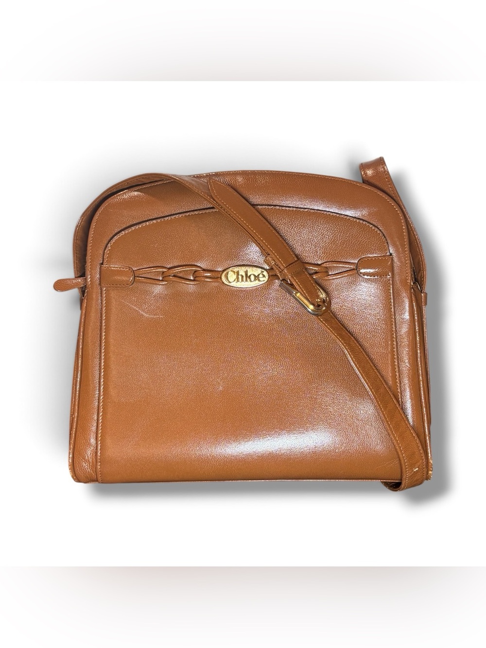 Vintage Chloe Brown Leather Crossbody Bag Gold Hardware Braided Strap Italy